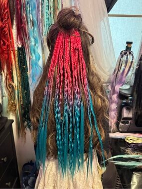Vibrant Pink to Teal Ombre Braided Hair Extensions